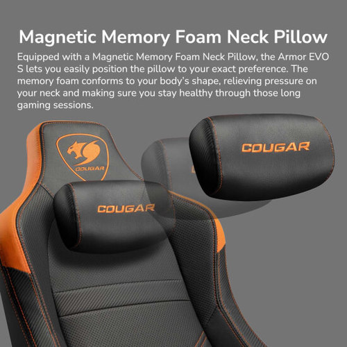 כרית צוואר מגנטית Memory Foam בכיסא גיימינג Cougar ARMOR EVO S שחור זהב