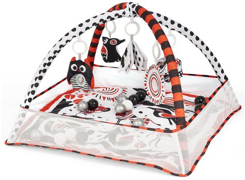 אוניברסיטה עם משטח פעילות ובריכת כדורים Animals & Smiles - שחור/אדום/לבן