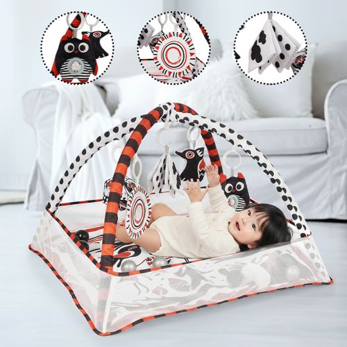 אוניברסיטה עם משטח פעילות ובריכת כדורים Animals & Smiles - שחור/אדום/לבן