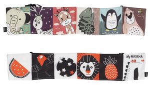 ספרון בד התפתחותי דו-צדדי Animals & Smiles - שחור/לבן/אדום וצבעוני