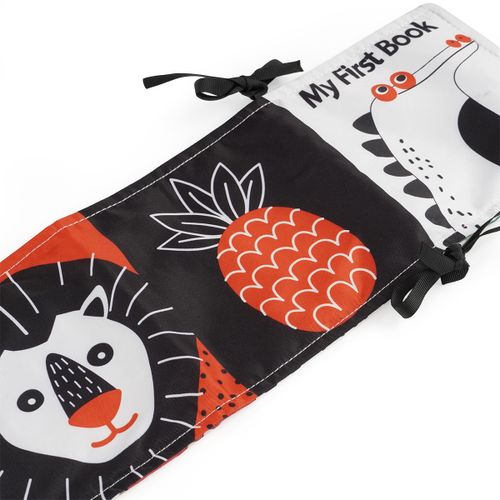 ספרון בד התפתחותי דו-צדדי Animals & Smiles - שחור/לבן/אדום וצבעוני