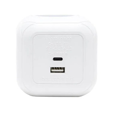 קובייה מפצל חשמל 4 שקעים + TYPE C ו-USB סמיקום SEMICOM SW-CUB4UC