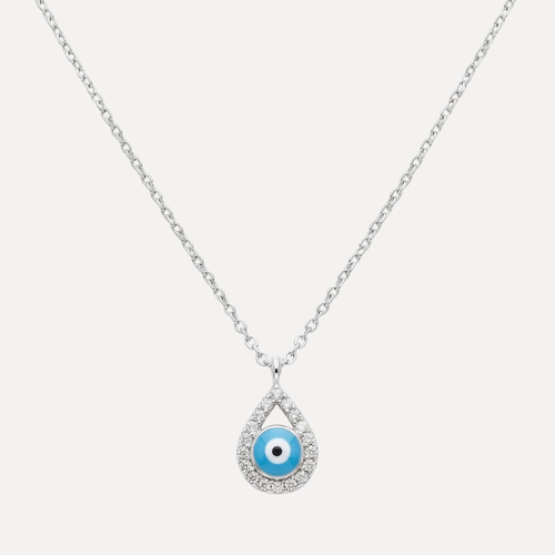 שרשרת תליון עין כחולה משובצת