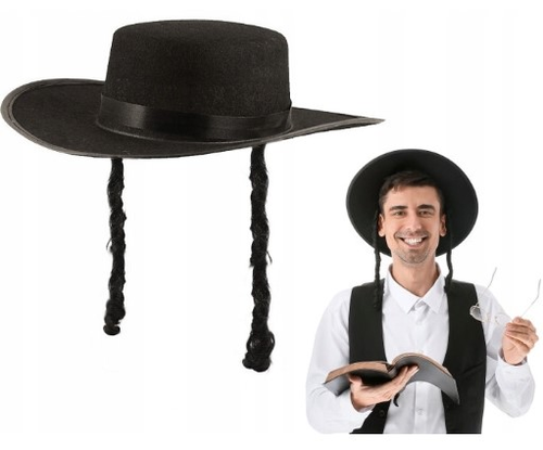 כובע חסיד שחורה עם פאות
