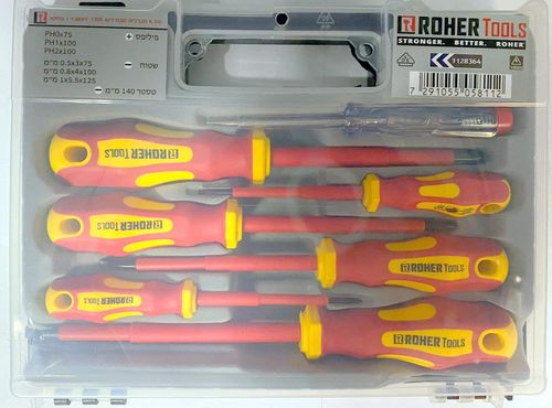 סט 6 מברגים מבודדים (פיליפס + שטוח) 1000V VDE + טסטר