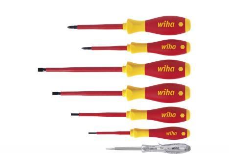 WIHA 00834 - סט 7 מברגים SoftFinish מקצועי לחשמלאים שטוח+פיליפס (PH), כולל טסטר