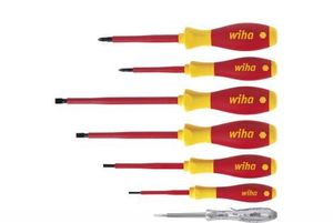 WIHA 00834 - סט 7 מברגים SoftFinish מקצועי לחשמלאים שטוח+פיליפס (PH), כולל טסטר