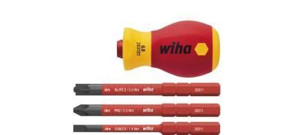 WIHA 41230 - מברג בולדוג מקצועי ראש מתחלף slimVario לחשמלאים כולל 3 ראשים שטוח+פיליפס (PH & SL/PZ)