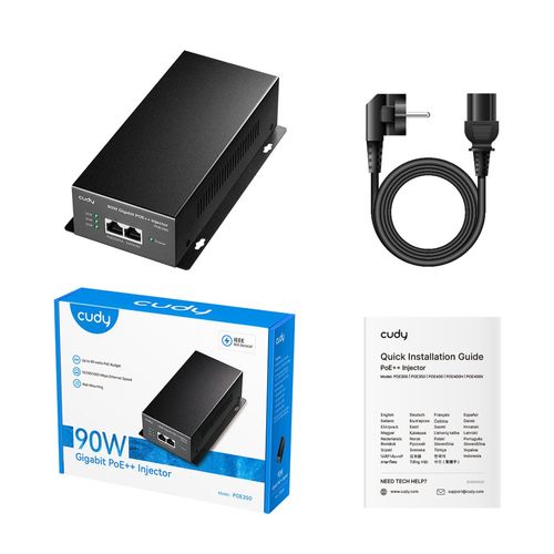  CUDY 90W Gigabit PoE+/PoE Injector POE350 