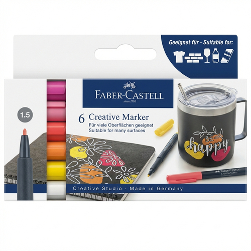 סט 6 טושים לזכוכית 1.5 מ?מ Faber Castell Goldfaber