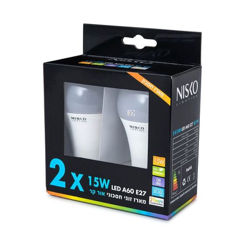 זוג נורות LED E27 15W אור לבן DL