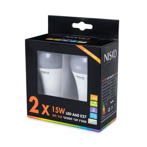 זוג נורות LED E27 15W אור חם WW