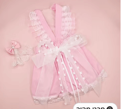 שמלת טול ורודה לכלבים עם תחרה ופפיון