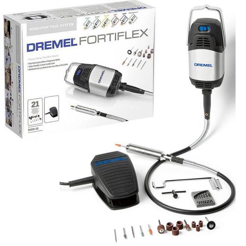 דרמל Dremel 9100-21 Fortiflex עם גיר גמיש כבד ודוושת מהירות - מבט כללי על הערכה המלאה עם 21 אביזרים לעבודות חריטה וחיתוך מקצועיות