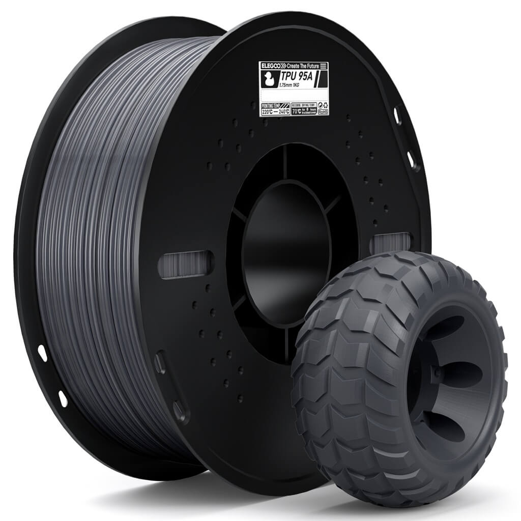 פילמנט גמיש אפור 1 ק"ג גרם 1.75 מ"מ- ELEGOO TPU 95A Grey