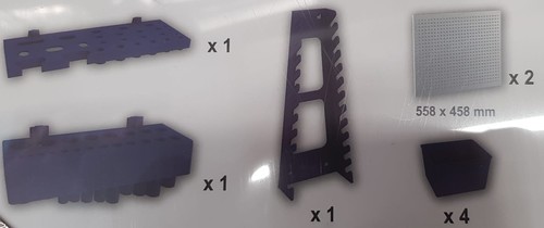 לוח לתליית כלי עבודה + מתלים סהכ 32 חלקים + 2 לוחות - ללא כלים  - חברת KENDO  ( עד 2 מארזים במשלוח 1 )