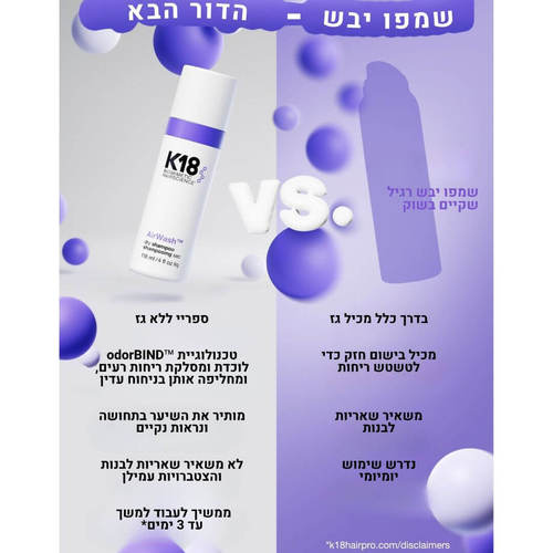 שמפו יבש מהפכני לריענון השיער והקרקפת K18  AirWash קיי 18 118 מ