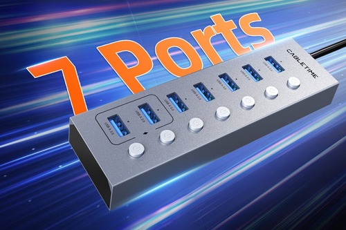 רכזת 7 Port Powered USB 3.0 Hub Splitter With Long Cable for Laptop PC