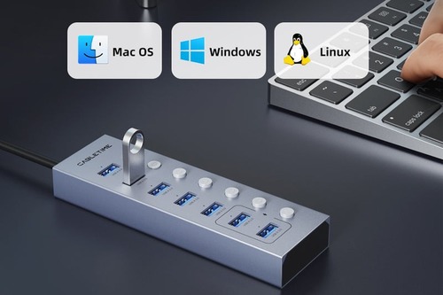 רכזת 7 Port Powered USB 3.0 Hub Splitter With Long Cable for Laptop PC