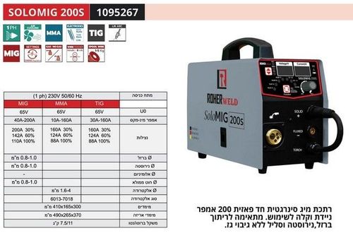 ROHER SOLOMIG 200S - רתכת MIG אינוורטר דיגיטלית סינרגטית 200A