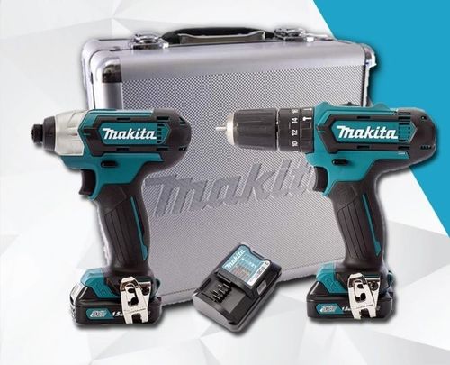 מקיטה CLX228SX2 - סט 2 מברגות 12V (HP333+TD110) כולל 2 סוללות 1.5A ומטען מהיר במזוודת אלומיניום