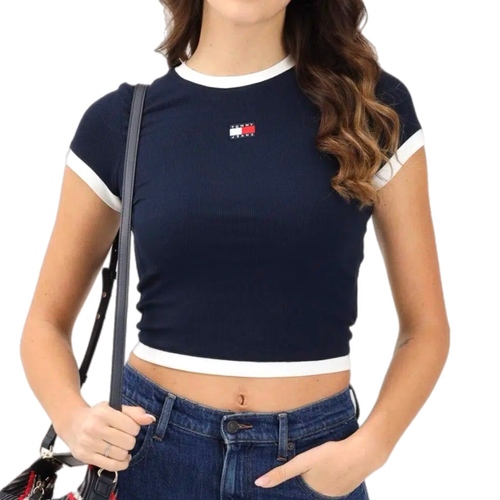 חולצה TOMMY JEANS מידות XS-XL לנשים בגוון נייבי עם עיטור לבן