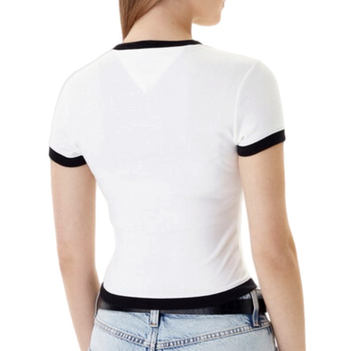 חולצה TOMMY JEANS מידות XS-XL לנשים בגוון לבן עם עיטור נייבי