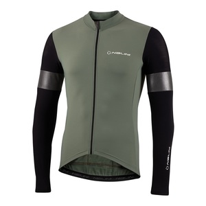 חולצה ארוכה לרכיבת אופניים לגברים WARM REFLEX JERSEY ירוק עמוק  מחממת ומנדפת אלסטית וטכנית מאוד