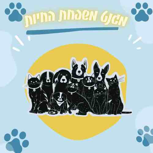 מגנט שחור לבן עם איור של משפחת כלבים וחתולים בעיצוב מינימליסטי