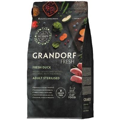 גרנדורף פרש ברווז ובטטה מזון הוליסטי והיפואלרגני ללא דגנים עם פרוביוטיקה חיה לחתולים מעוקרים ומסורסים בוגרים 2 ק