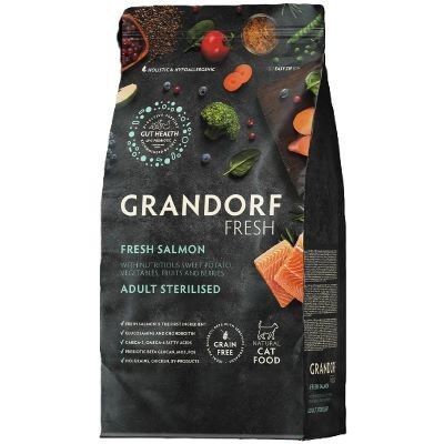 גרנדורף פרש סלמון ובטטה מזון הוליסטי והיפואלרגני ללא דגנים עם פרוביוטיקה חיה לחתולים מעוקרים ומסורסים בוגרים 2 ק