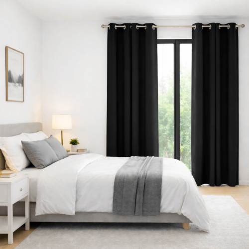 וילון בד הצללה אטום תפירת רינגים - שחור