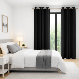 וילון בד הצללה אטום תפירת רינגים - שחור