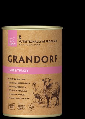 גרנדורף שימורי כבש והודו 200 גרם לגורי כלבים GRANDORF