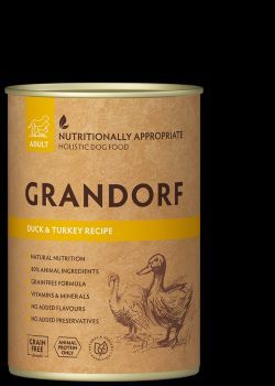 גרנדורף שימורי ברווז והודו 400 גרם לכלבים בוגרים  GRANDORF