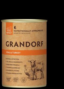 גרנדורף שימורי עגל והודו 400 גרם לכלבים בוגרים  GRANDORF