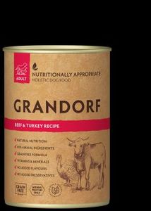 גרנדורף שימורי בקר והודו 400 גרם לכלבים בוגרים  GRANDORF