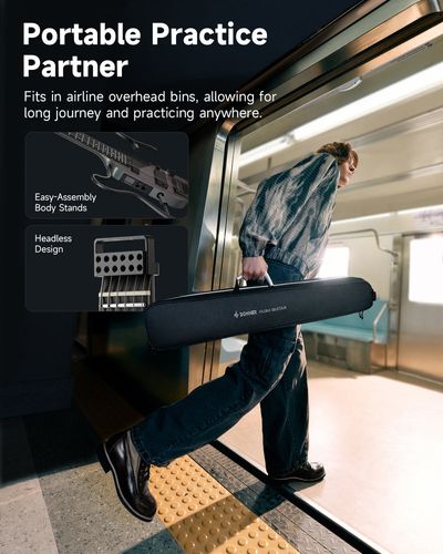 גיטרה חשמלית Donner HUSH X PRO דגם EC7484 - עיצוב ללא ראש עם מערכת DXP מובנית ומסך OLED לשליטה באפקטים ודגמי צלילים