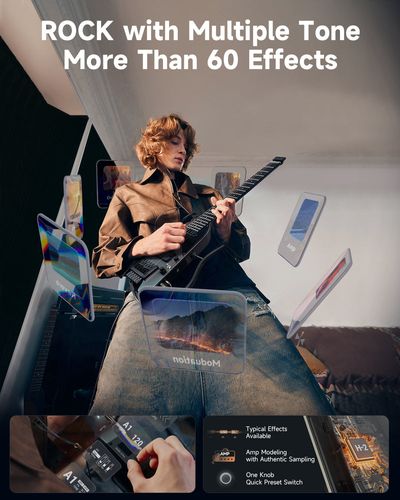 גיטרה חשמלית Donner HUSH X PRO דגם EC7484 - עיצוב ללא ראש עם מערכת DXP מובנית ומסך OLED לשליטה באפקטים ודגמי צלילים