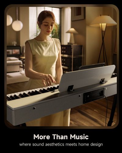 פסנתר דיגיטלי Donner OURA S100 - עיצוב מינימליסטי סקנדינבי עם 88 קלידים משוקללים ומעמד תווים מובנה לנגינה ביתית מקצועית