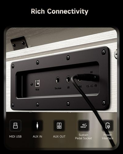 פסנתר דיגיטלי Donner OURA S100 - עיצוב מינימליסטי סקנדינבי עם 88 קלידים משוקללים ומעמד תווים מובנה לנגינה ביתית מקצועית