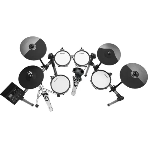 מערכת תופים אלקטרונית Donner Groove Ultra DN-EC7248 - מבט כללי על המערכת המלאה עם פדי mesh, צלחות ומעמד Swift-Rack יציב לנגינה מקצועית