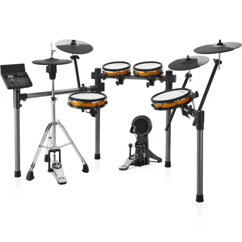 מערכת תופים אלקטרונית Donner Groove Ultra DN-EC7248 - מבט כללי על המערכת המלאה עם פדי mesh, צלחות ומעמד Swift-Rack יציב לנגינה מקצועית