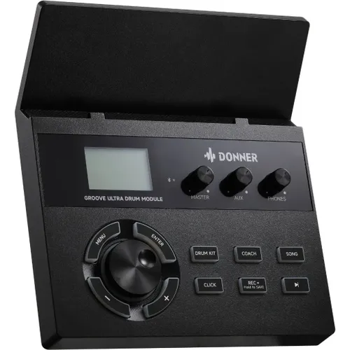 מערכת תופים אלקטרונית Donner Groove Ultra DN-EC7248 - מבט כללי על המערכת המלאה עם פדי mesh, צלחות ומעמד Swift-Rack יציב לנגינה מקצועית