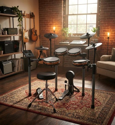 מערכת תופים אלקטרונית Donner Groove Max DON-EC7249 - 9 חלקים עם פדי mesh דו-אזוריים ומודול צלילים מתקדם לתרגול ביתי והקלטות