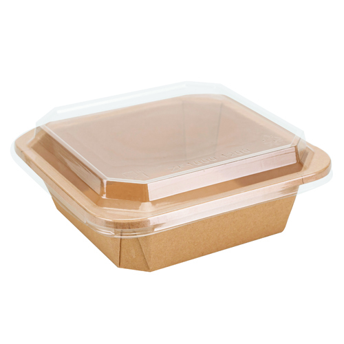 מכסה שקוף PET לקערת קרפט מרובעת 500 מ