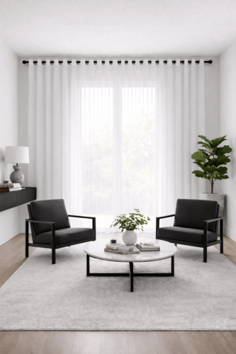 וילון קרפ חצי שקוף תפירת רינגים דגם גבריאל - לבן