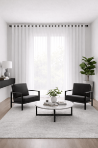 וילון קרפ חצי שקוף תפירת רינגים דגם גבריאל - לבן