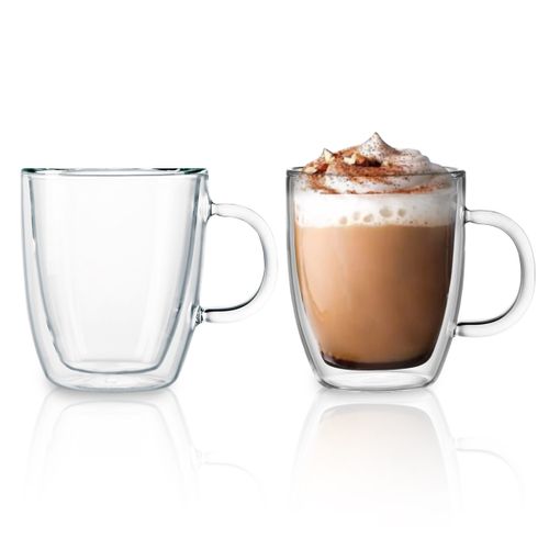 זוג כוסות זכוכית עם דופן כפולה וידית 350 מ”ל