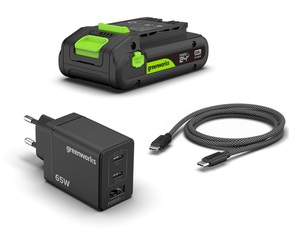 קיט התנעה נטען 24 וולט עם סוללה 2 אמפר ומטען (USB-C) - Greenworks K2S2BEAA1